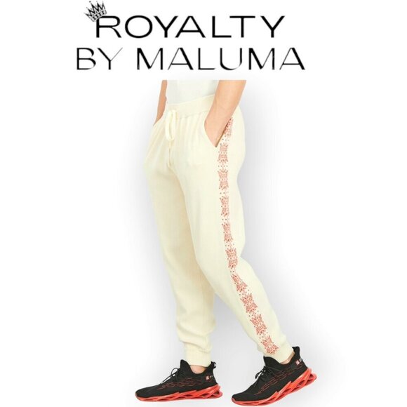 Royalty by Maluma Men's Drawstring Jogger Pants Cream/Red size S - Picture 1 of 15